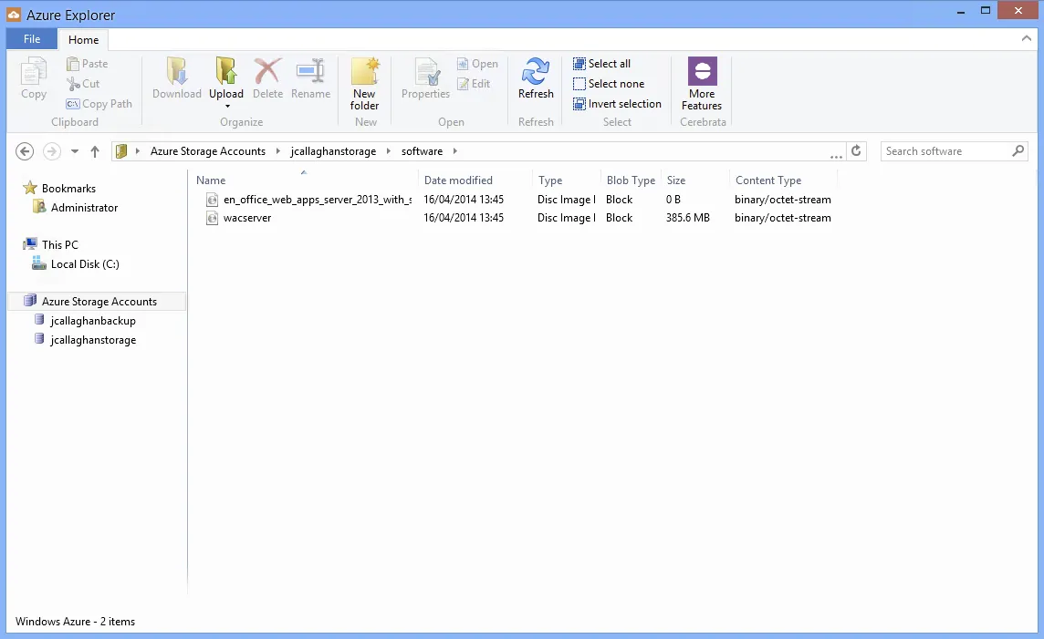 Accessing blobs from Azure Explorer.