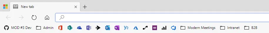 Screenshot of useful bookmarks added to the bookmarks bar in Edge.