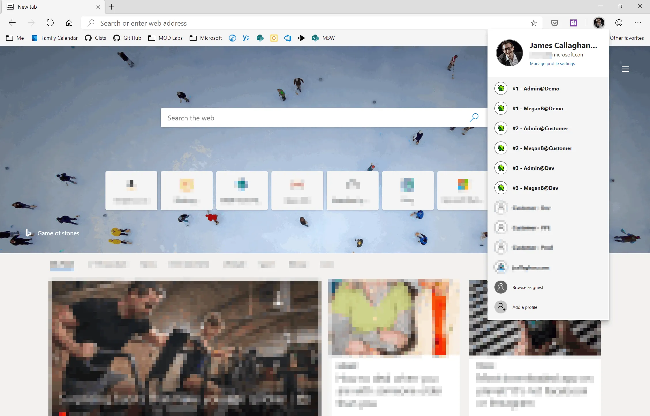 Screenshot of Edge and the profiles I used in the profiles list.