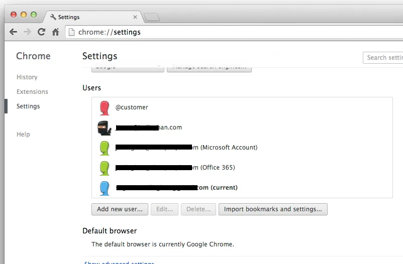 Users in Chrome Settings