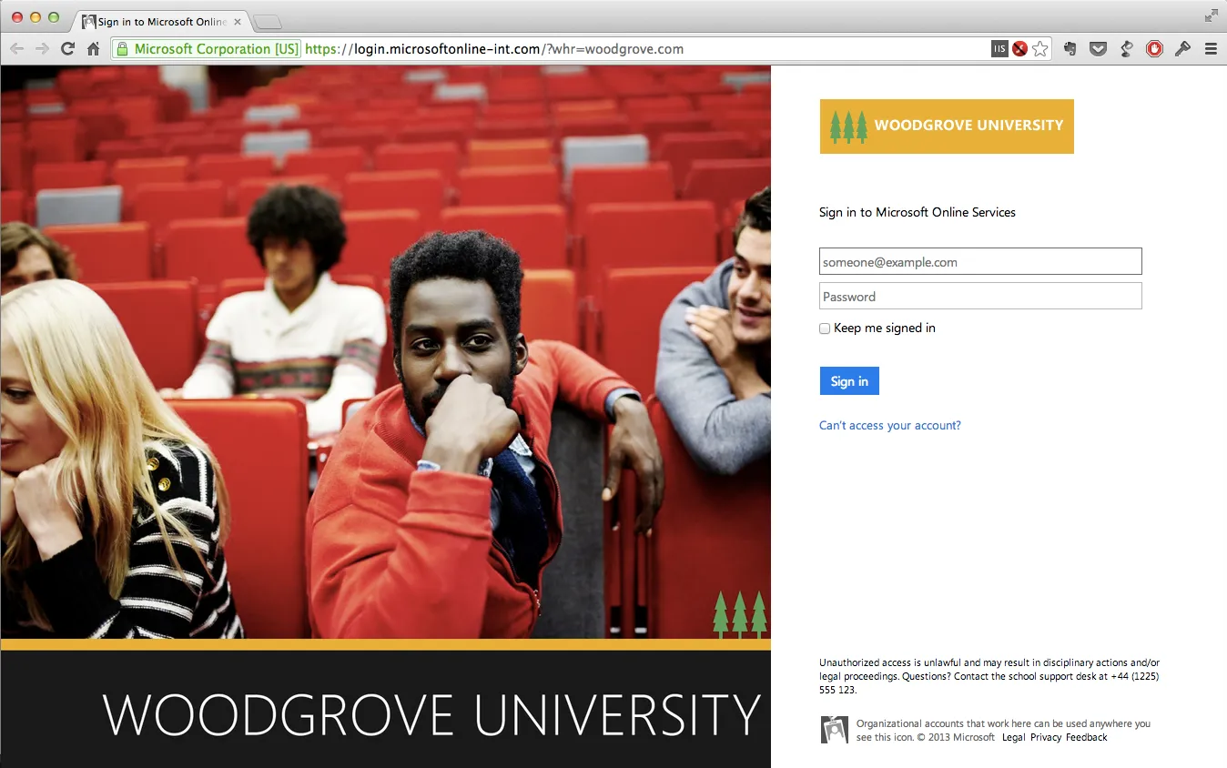 Example of a customised login page