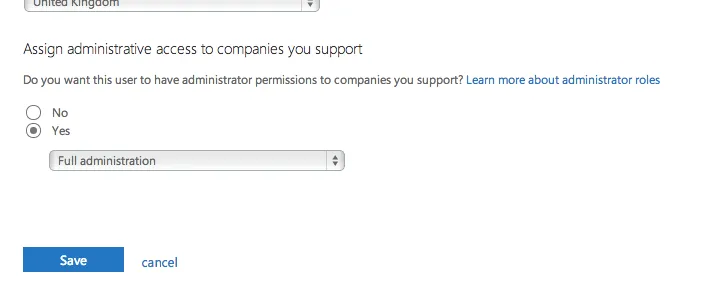 "Assign administrative access to companies you support" permission