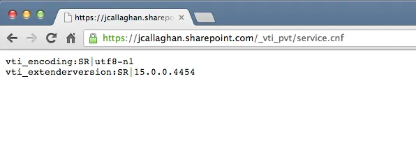/_vti_pvt/service.cnf output displayed
