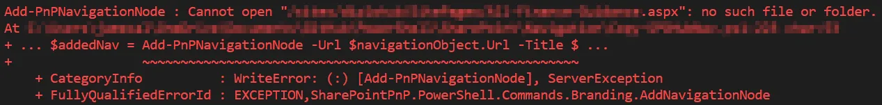Add-PnPNavigationNode error