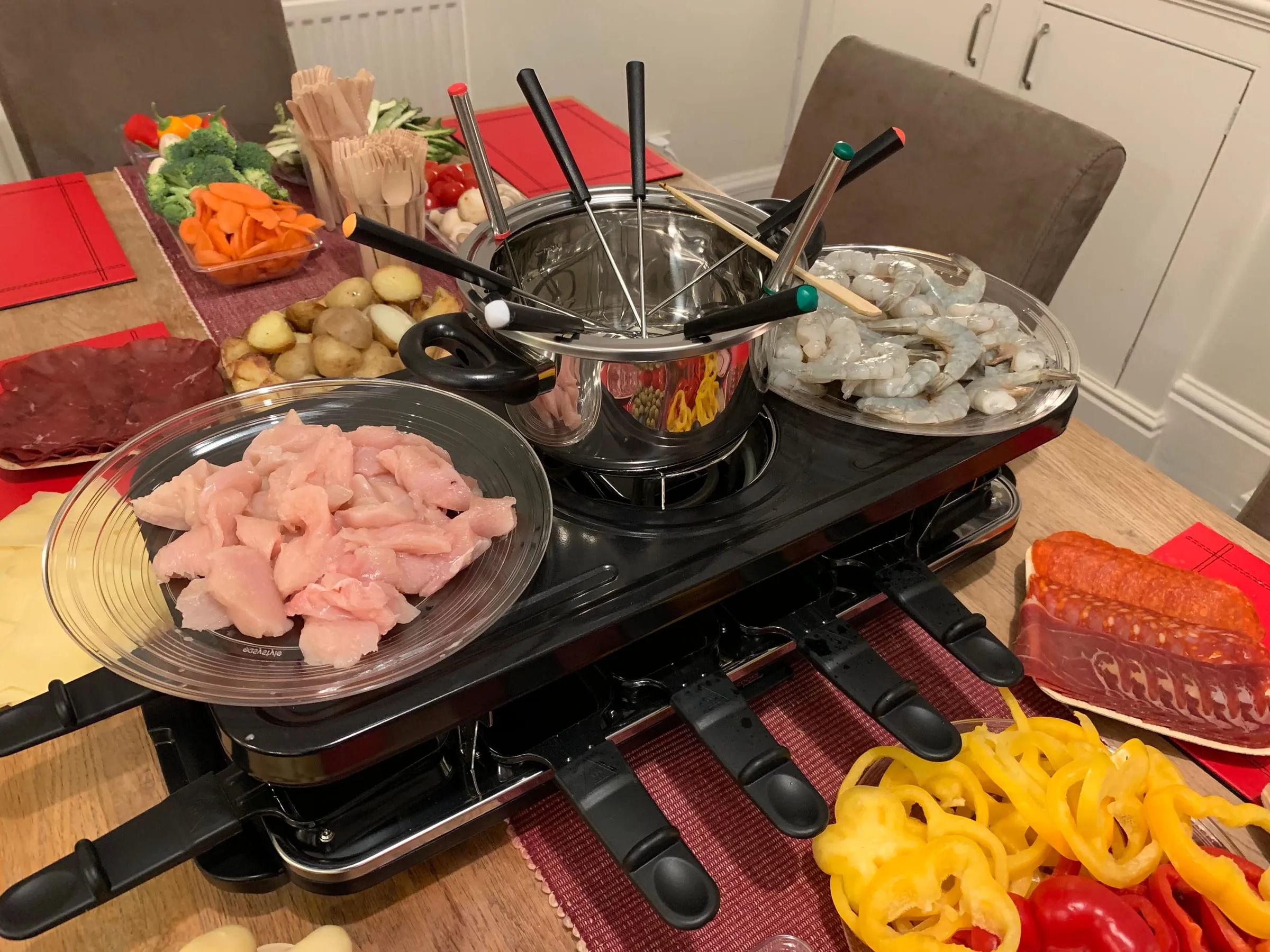 Fresh chicken and prawns ready for the grill.