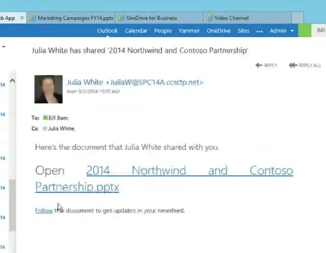 Outlook attachments stored centrally in OneDrive for Business.