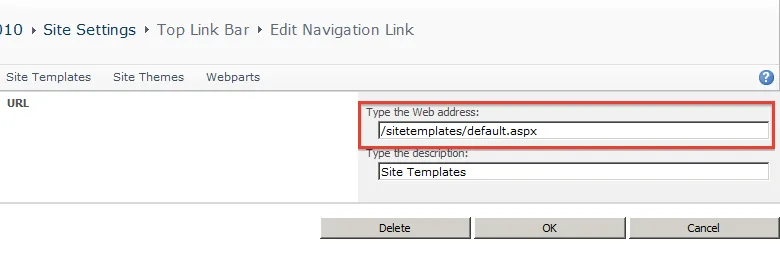 Custom top navigation link that is not security trimmed