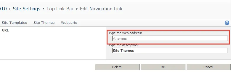 Security trimmed top navigation link