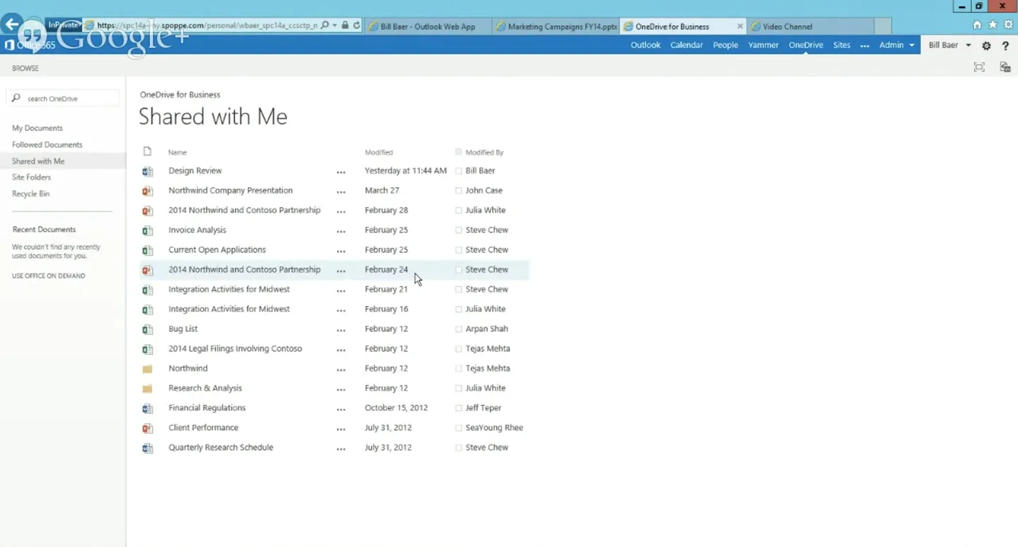 List of items Shared with me in the next version of SharePoint.