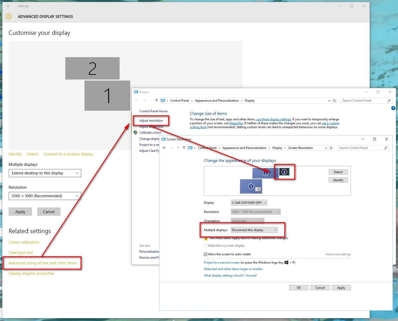 Enabling monitors on Windows 10.