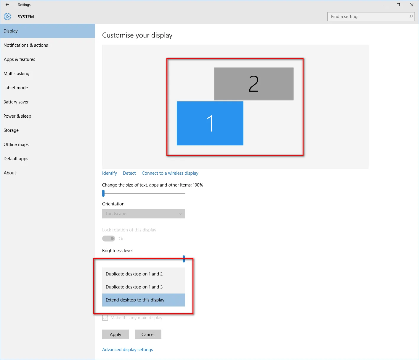 Windows 10 Display Settings recognising three displays but only displaying two.