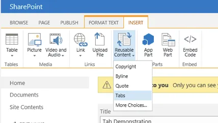 Reusable Content menu