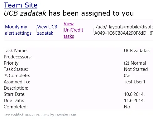 Task assigned to you email. Credit: Tomislav Tasic http://tomislavspadmin.blogspot.co.uk/2014/06/enable-email-notifications-for-tasks.html
