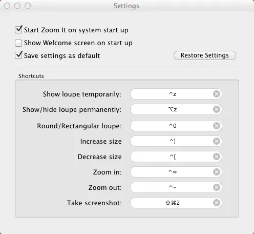 Zoom It Settings